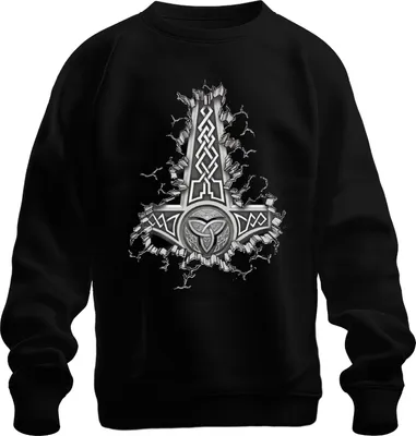 Produktbild von Wikinger Mjölnir Thorhammer keltische Knotenmuster Thor Odin Uni Sweatshirt Pullover, Schwarz, XXL