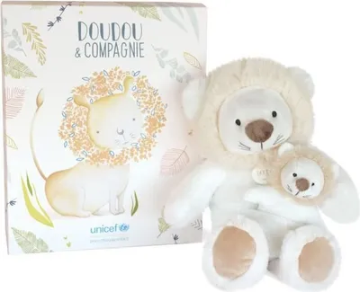 Zdjęcie produktu dla Doudou et Compagnie -UNICEF BABY and ME - Löwe - 25 cm - Beżowy - Pudełko upominkowe - DC3792