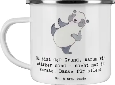 Produktbild von Mr. & Mrs. Panda Pott Karate Trainerin Stärke - Weiß - Geschenk, Sportart, becher emaille, Mentorin, Lebenslektionen, Outdoor, Danksagung, Leidenschaft, Teetasse, Tasse
