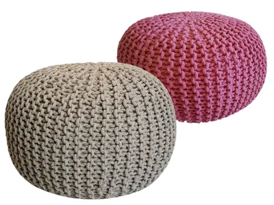 Produktbild von Sitzhocker Pouf SET 2 Stück Ø 55 cm H 37 cm Strickhocker Bodenkissen Grobstrick-Optik nachhaltig beige & pink