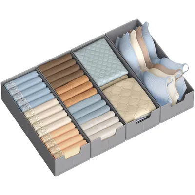 Produktbild von SONGMICS Schubladen-Organizer 4er Set, Unterwäsche-Organizer für IKEA HEMNES und MALM Kommoden, faltbar, grau