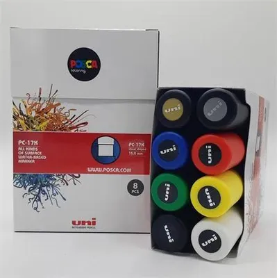 Produktbild von Uni-Ball uni POSCA PC-17K, 8 pcs, 8 Stück(e), Schwarz, Blau, Grün, Pink, Rot, Weiß, Gelb, Meißel, Mehrfarbig, 1,5 cm, Tinte auf Wasserbasis