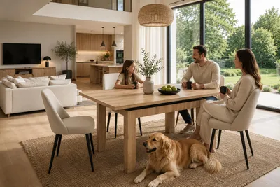 INSPIRO Esstisch im Esszimmer – Platz für gemeinsame Mahlzeiten, KI-generiertes Bild
