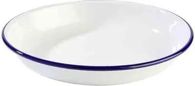 Produktbild von APS 40663 Teller tief ENAMELWARE, Ø 24 cm, Höhe 3,5 cm, emailliertes Stahlblech, weiß mit blauem Rand