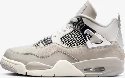 A side profile of an Air Jordan 4 sneaker.