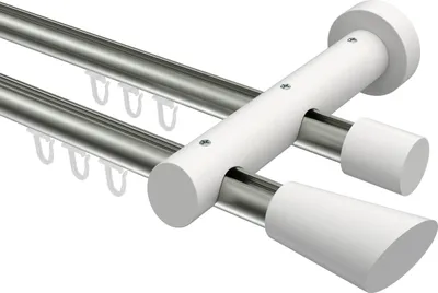 Produktbild von Interdeco Innenlaufstange / Gardinenstange mit Innenlauf Edelstahl-Optik / Weiß, Typ Talent Bero (Konus Schräge), 20 mm Ø 2-läufig, 100 cm