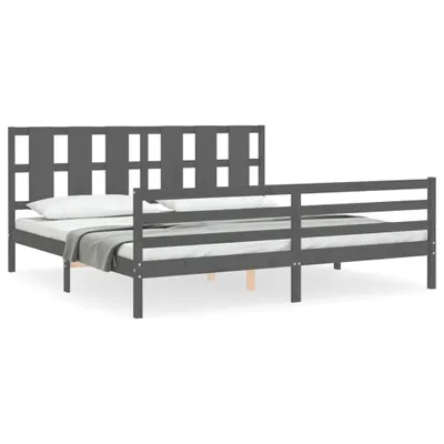 Produktbild von Massivholzbett mit Kopfteil Grau 200x200 cm