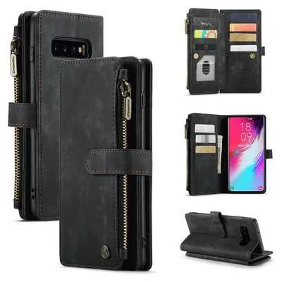 Immagine prodotto di Custodia Galaxy S10 Plus, custodia in Finto cuoio con cerniera, chiusura magnetica, tasca per carte, supporto, portafoglio, custodia protettiva per Samsung Galaxy S10 Plus Nero