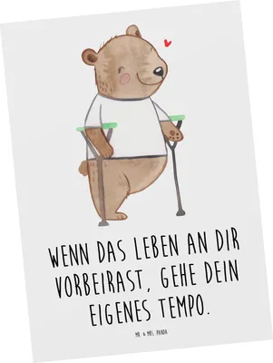 Produktbild von Mr. & Mrs. Panda Grußkarte Bär Beinamputation - Weiß - Geschenk, Fotokarte, Kunstkarten, Ansichtskarte, Amputation, Postkarte, Postkarten