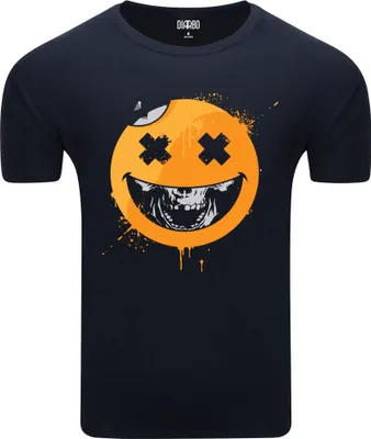 Produktbild von Diarbo Herren T-Shirt mit Düsterem Druck Lächelnder Totenkopf-Emoji Dunkelblau Gr.M