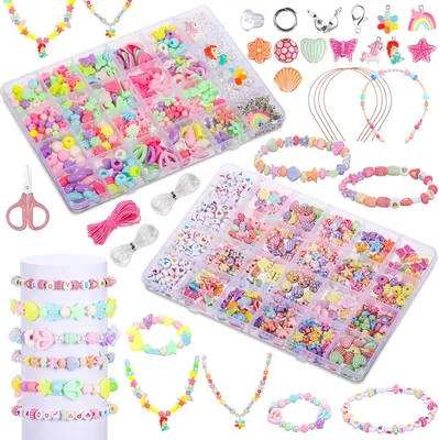 Imagen del producto de Cuentas adhesivas para pulseras, 48 cuentas de diferentes colores, 2 paquetes, kit de manualidades para hacer joyas para niños