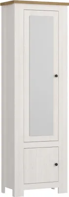 A tall, narrow cabinet with a mirrored door and a smaller cabinet door at the bottom, set against a white background.