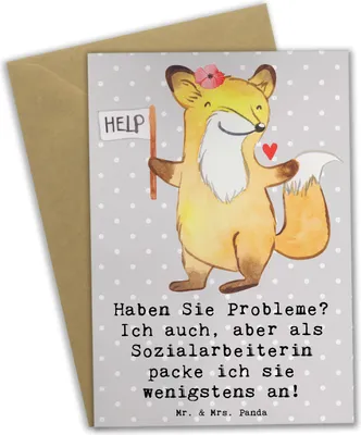 Produktbild von Mr. & Mrs. Panda babykarte Sozialarbeiterin Probleme - Grau Pastell - Geschenk, Vertrauen, Grußkarten, dankeskarten, Berufe, Hilfeleistung, Engagement, einladungskarten