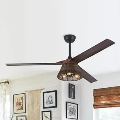 Image de Parrot Uncle Ventilateur de Plafond avec Lumière, Rétro, Marron, 3 Pales, Ø152 cm, 6 Vitesses, Réversible, Minuterie, Moteur DC, Salon