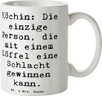 Produktbild von Mr. & Mrs. Panda Teetasse Spruch Köchin Stärke - Weiß - Geschenk, Berufe, Berufsliebe, handgefertigte Geschenke, Küchenstrategie, Berufsprodukte, Tasse, für, Kaffeebecher