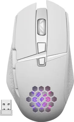 Zdjęcie produktu dla Mysz Bezprzewodowa Defender Glory Gm-514 Optyczna 3200Dpi Biała Rgb Akumulator 7 Przycisków Gaming
