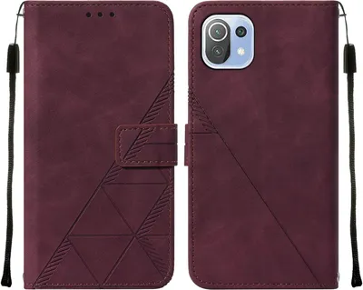 Produktbild von Xiaomi Mi 11 Lite Hülle, Schlank Prägung Flip Leder Kartenfächer Schutzhülle mit Ständer für Xiaomi Mi 11 Lite Rot