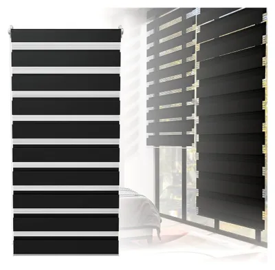 Produktbild von Doppelrollo Klemmfix ohne Bohren für Fenster und Tür, lichtdurchlässig, Sicht- und Sonnenschutz, B120 x H150 cm, Schwarz