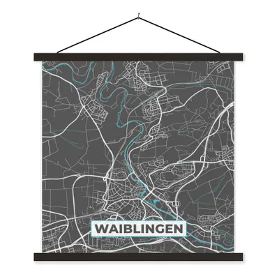 Produktbild von MuchoWow® Textilposter Blau - Deutschland - Karte - Stadtplan - Waiblingen 90x90 cm mit schwarzem Rahmen - Magnetisches