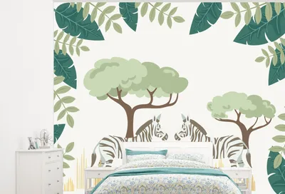 Produktbild von Fotobanner - Illustration von zwei Zebra's in Pastellfarben - Breite 325 cm x Höhe 260 cm