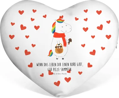 Produktbild von Mr. & Mrs. Panda Sofakissen Einhorn Pilz - Weiß - Geschenk, Spruch, Pilze, Herz Kissen, Motivation, Herzkissen, Einhörner, Unicorn, Kuschelkissen, Liebeskummer