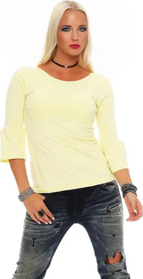 Produktbild von Damen Shirt Top T-Shirt 3/4 Arm; Pastelgelb S/M 36/38