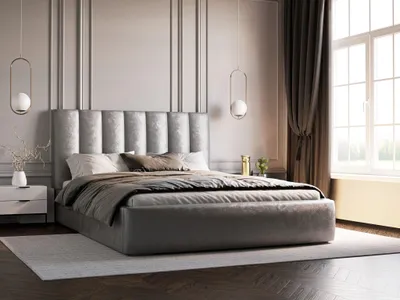 Produktbild von Polsterbett 140x200 cm Velor - Samtbett, Doppelbett mit Bettkasten, Metall-Lattenrost - Hellgrau