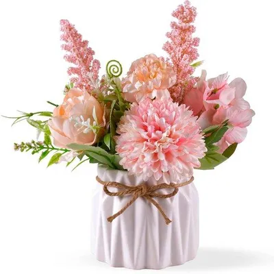 Image de Pot de fleurs artificielles roses pour la décoration de bureau