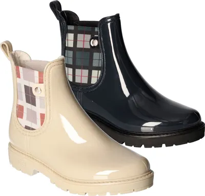 Produktbild von Mustang Damen Stiefelette Gummistiefel Glanzfinish Stretch Karomuster 1444-502, Größe:41 EU, Farbe:Beige