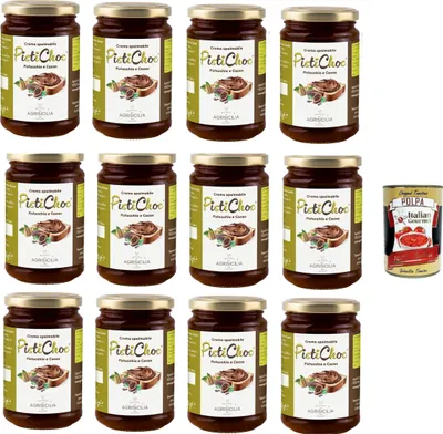 Produktbild von Agrisicilia Pistichoc Crema spalmabile al Pistacchio e Cacao Streichfähige Creme mit Pistazien und Kakao 12x360gr + Italian Gourmet polpa 400g