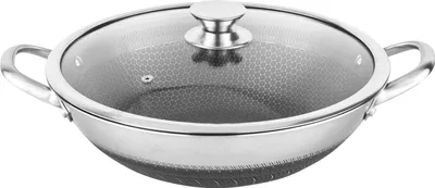 Produktbild von Cheffinger, Wok 32 cm mit Antihaft-Wabenbeschichtung und kratzfestem Deckel, Silber