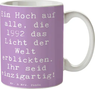 Produktbild von Mr. & Mrs. Panda Tasse Spruch 1992 Geburtstag Einzigartig - Lavendeltraum - Geschenk, Happy Birthday, besonderer Moment, Kaffeebecher, Becher, geboren, Teebecher, am