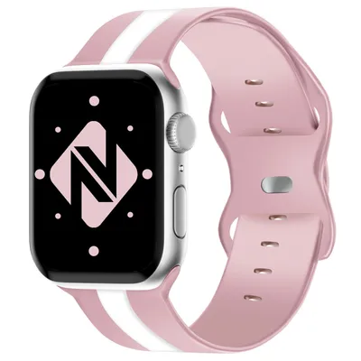 Image de Bracelet de montre connecté en silicone texturé, compatible avec les montres Apple Watch Ultra/SE et Series 8/7/6/5/4/3/2/1, de 42, 44, 45 et 49 mm. Bracelet de sport pour montres iWatch, pour femmes et hommes, couleur : rose et blanc