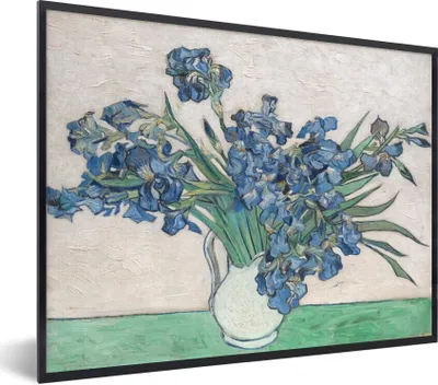 Produktbild von MuchoWow® Gerahmtes Poster Vase mit Schwertlilien - Vincent van Gogh 80x60 cm - Poster mit Schwarzem Bilderrahmen Wandposter Rahmen Foto Bilder - Schwarzem - Mit Gestell