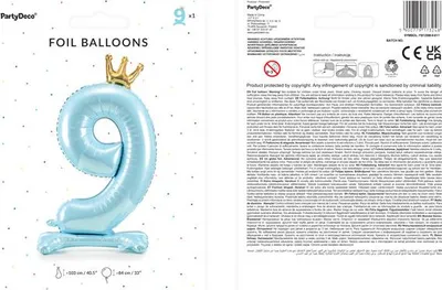 Immagine prodotto di Palloncino in foil lucido a forma di numero "9" - perfetto per compleanni o anniversari! Altezza 84 cm, in un allegro colore blu - crea ricordi indimenticabili!