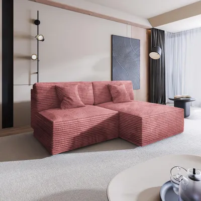Produktbild von Masseno Ecksofa FIORO mit Schlaffunktion L-Form, Sofa mit Bettkasten, Wohnzimmersofa, Couch, Soffa, Bettsofa, Couchgarnitur- Rosa, TILIA 62