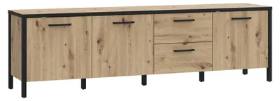 Image de Meuble TV Forte KIRIKUS, style scandinave, 190 cm de large, meuble bas à 3 portes et 2 tiroirs