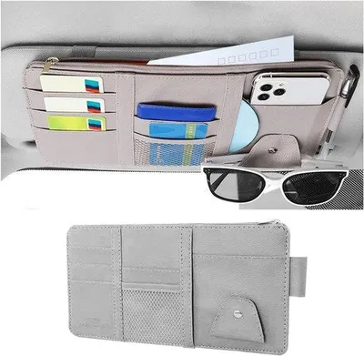 Produktbild von Famanu Organizer für Sonnenblenden - mit Fächern für Karten, Handy und Brillenhalter - grau