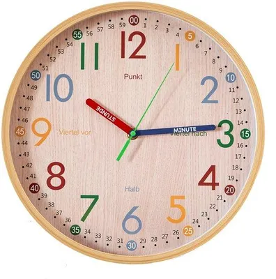 Produktbild von Holzkinderzimmeruhr, stil, modern, mädchen-/jungenzimmer, kein tickender Wecker, 30 cm
