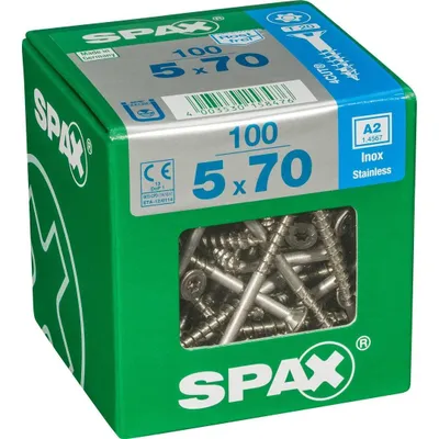 Immagine prodotto di Set di 100 viti SPAX in acciaio inox testa svasata torx, Diam.5 mm x L.70 mm