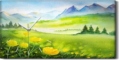 Produktbild von Küchenuhr Bürouhr Leinwand Uhr Quarz 60x30 Blume Bäume Wiesen Berge Landschafts - weiße Hände