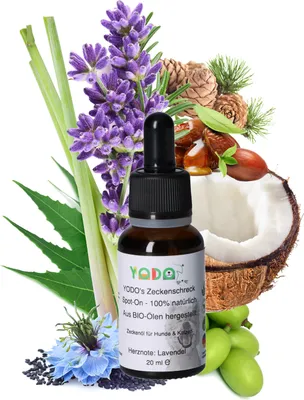 Produktbild von YODO's Zeckenschreck Zeckenöl für Hunde und Katzen, 7 -Öle, Lavendel, 20 ml (500 Tropfen)