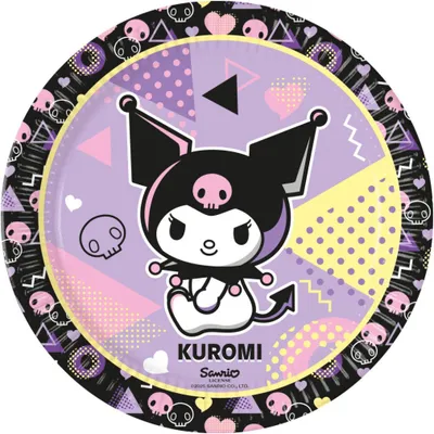 Productafbeelding van Hello Kitty Kuromi Pop Art papieren borden, 23 cm, 8 stuks,gecertificeerd