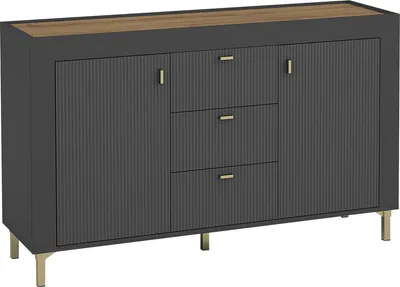 Produktbild von MIRJAN24 Kombikommode Mossa 2D3S MO06 mit zwei Drehtüren und drei Schubladen, Stilvoll Kollektion, Schlafzimmer Sideboard (Farbe: Schwarz / Schwarz + Eiche Whisky)