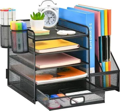 Produktbild von Famanu Büro-Organizer mit Papierhalter und Briefablage - Aufbewahrungsfächer mit Schublade und Stifthalter - Desktop Organizer für Bürobedarf