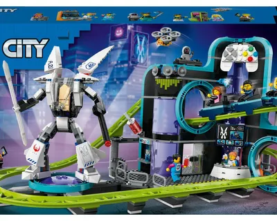 Immagine prodotto di Montagne russe LEGO City con robot mech, parco divertimenti giocattolo, playset per bambini e bambine dagli 8 anni in su, regalo per bambini creativi 60421