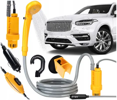 Produktbild von Campingdusche, Tragbare Camping Dusche mit mit KFZ-Adapter und 2m Stromkabel, Handbrause Hundedusche Gartendusche für Garten, Autowaschen, Strand