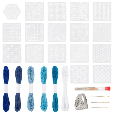 Sashiko-Nähset, 42-teilig, mit Schablonen, Garn, Nadeln & Fingerhut