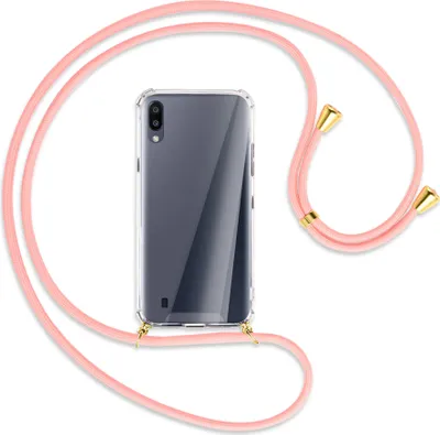Produktbild von Handykette Backcover-Schutzhülle mit Band (Metall goldfarben) für Samsung Galaxy A10 - rosa