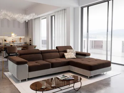 Produktbild von Masseno Ecksofa ELMA R-S mit Schlaffunktion L-Form, Sofa mit Bettkasten, Wohnzimmersofa, Couch, Soffa, Bettsofa, Couchgarnitur- Braun, MONOLITH 29 + MONOLITH 09